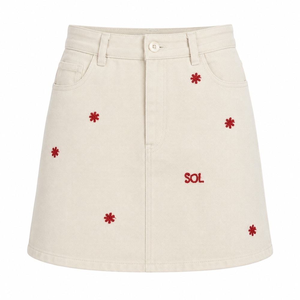 Thinking MU SOL Embroidered Mini Skirt Size EU38 Ivory Organic Cotton‎ Artsy